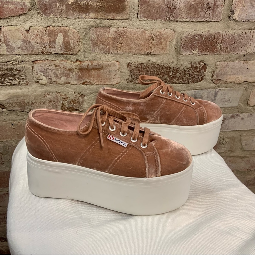 Superga Velvet Platform Sneakers in Dusty Rose